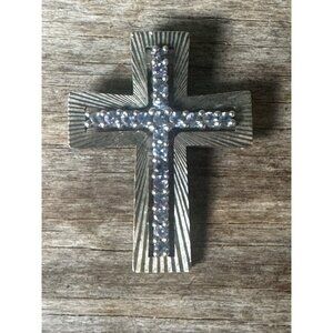 Vintage Sterling Silver Cross Pendant With Rhinestones